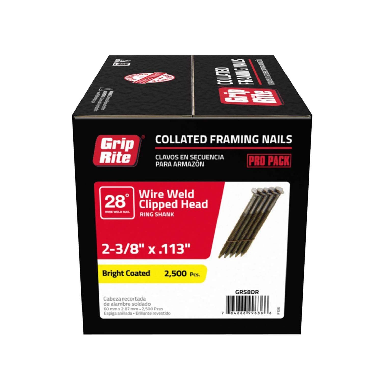 Grip-Rite 2-3/8 In. 11-1/2 Ga. Angled Strip Bright Framing Nails 28 Deg 2500 Pk 4 Grip-Rite 2-3/8 In. 11-1/2 Ga. Angled Strip Bright Framing Nails 28 Deg 2500 Pk - Image 2
