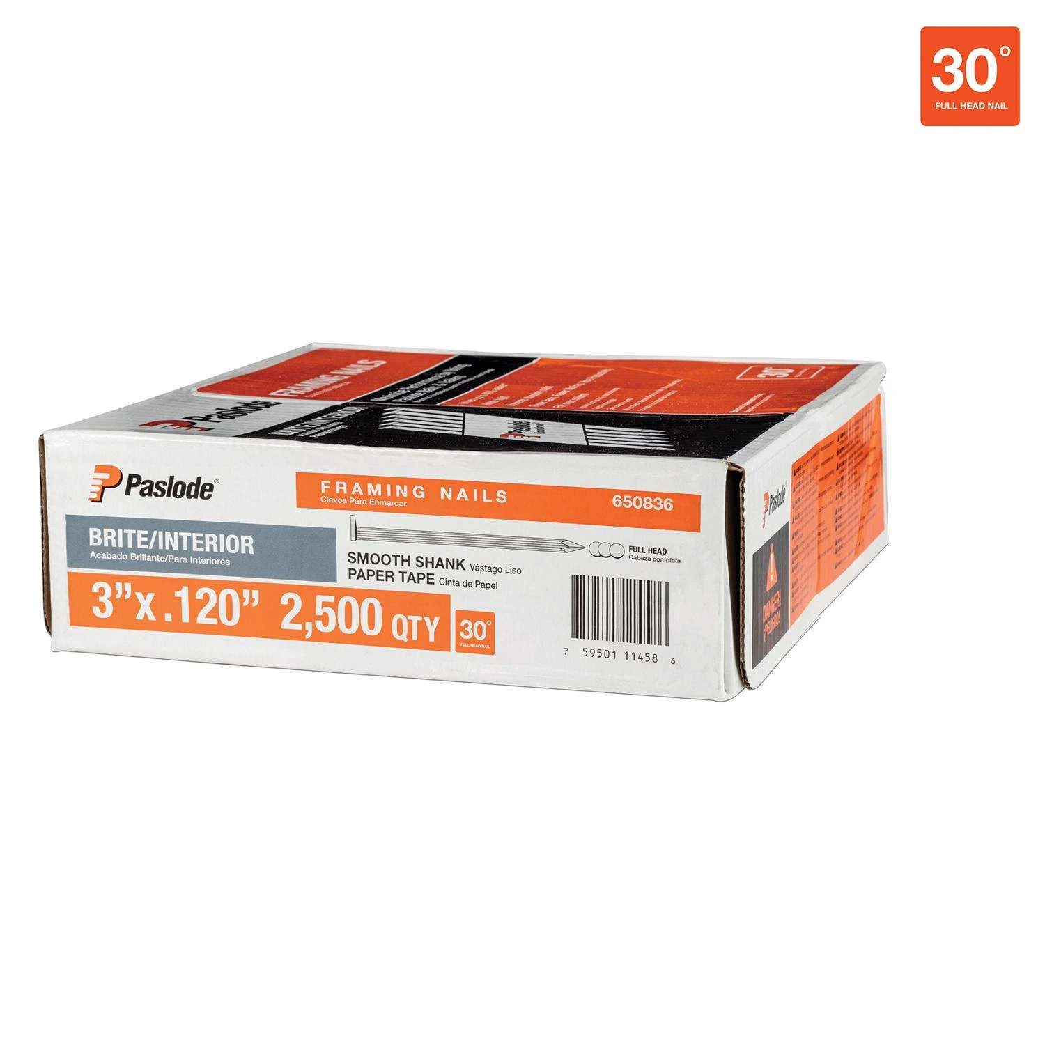 Paslode RounDrive 3 In. .120 Ga. Paper Strip Brite Framing Nails 30 Deg 5000 Pk 3 Paslode RounDrive 3 In. .120 Ga. Paper Strip Brite Framing Nails 30 Deg 5000 Pk