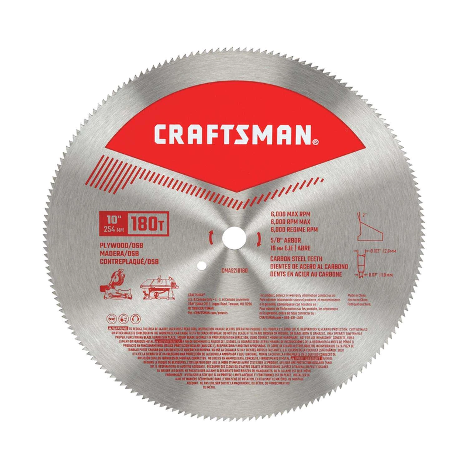Craftsman 10 In. D X 5/8 In. Carbon Steel Circular Saw Blade 180 Teeth 1 Pc 3 Craftsman 10 In. D X 5/8 In. Carbon Steel Circular Saw Blade 180 Teeth 1 Pc