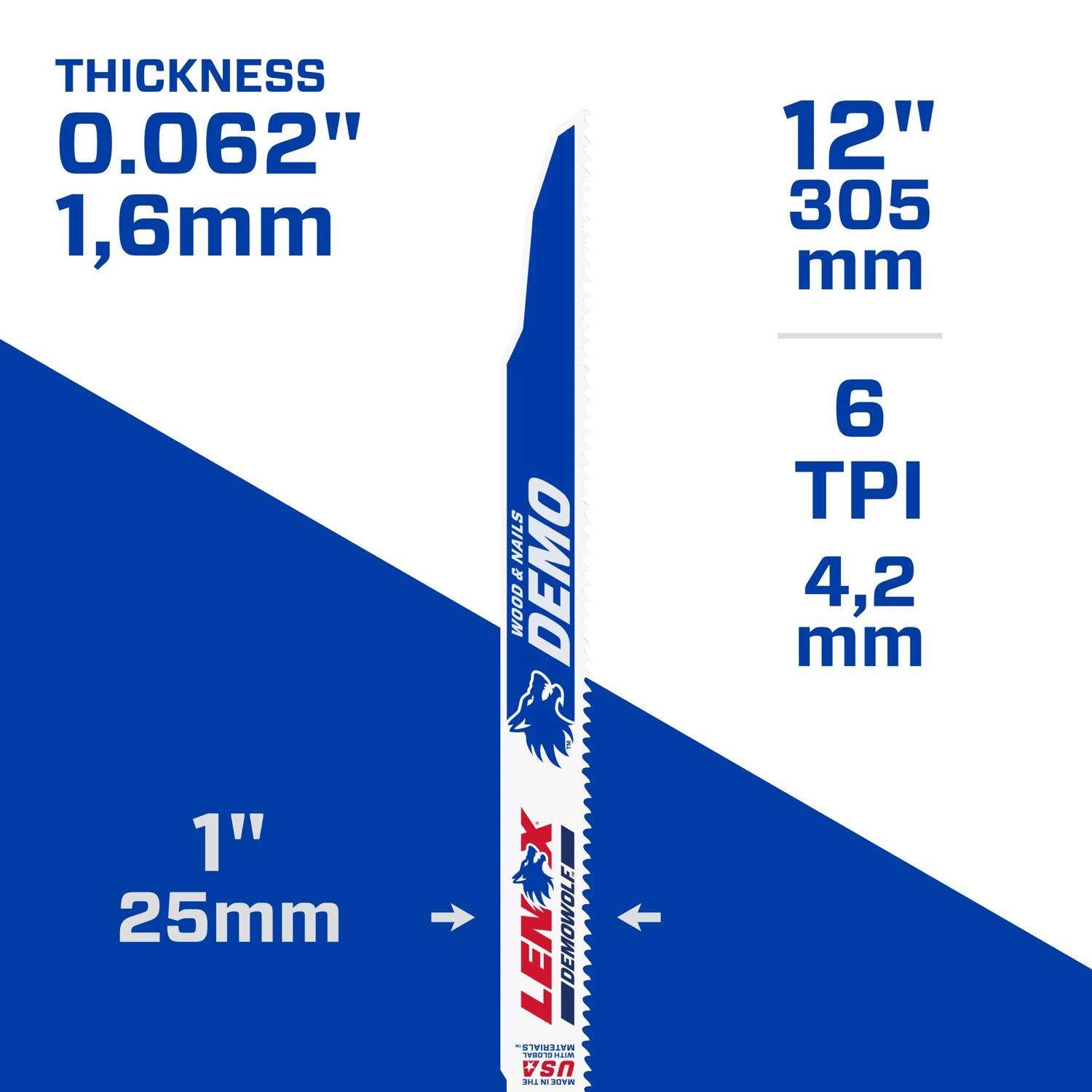 LENOX DEMOWOLF 12 In. Bi-Metal Reciprocating Saw Blade 6 TPI 5 Pk 5 LENOX DEMOWOLF 12 In. Bi-Metal Reciprocating Saw Blade 6 TPI 5 Pk - Image 3