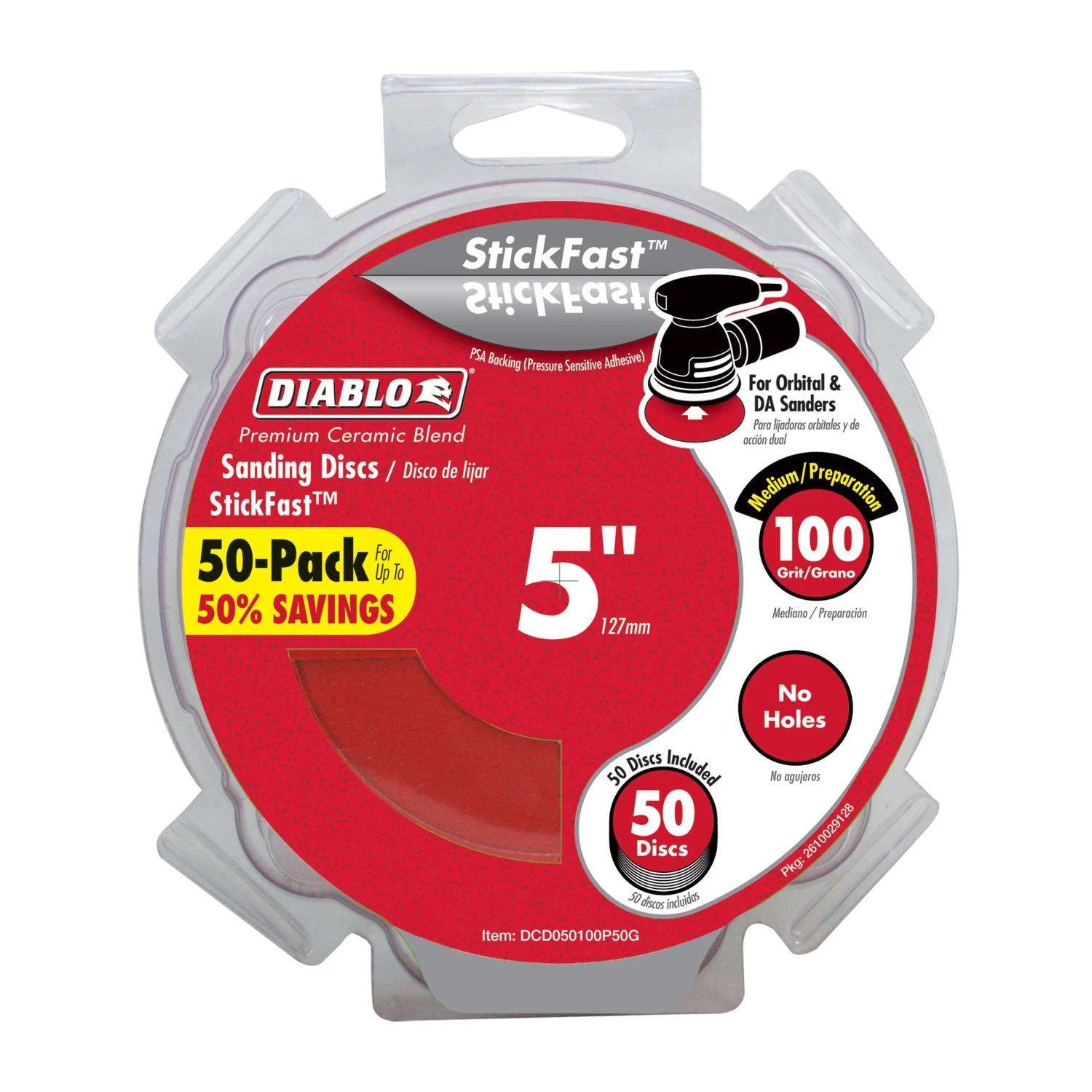 Diablo StickFast 5 In. Ceramic Blend Adhesive Sanding Disc 100 Grit Medium 50 Pk 3 Diablo StickFast 5 In. Ceramic Blend Adhesive Sanding Disc 100 Grit Medium 50 Pk