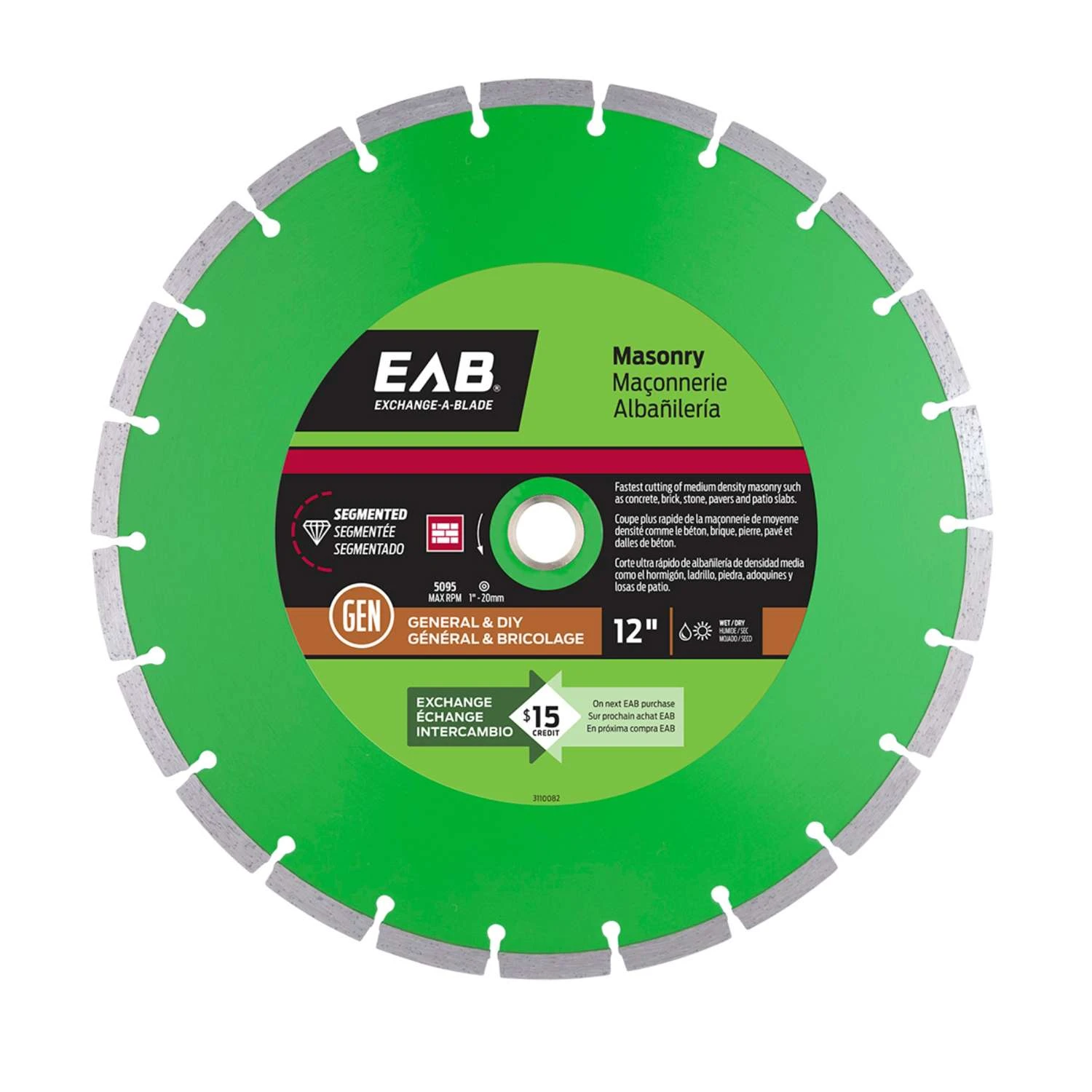 Exchange-A-Blade 12 In. D X 1 In. Diamond Segmented Rim Diamond Saw Blade 1 Pk 3 Exchange-A-Blade 12 In. D X 1 In. Diamond Segmented Rim Diamond Saw Blade 1 Pk