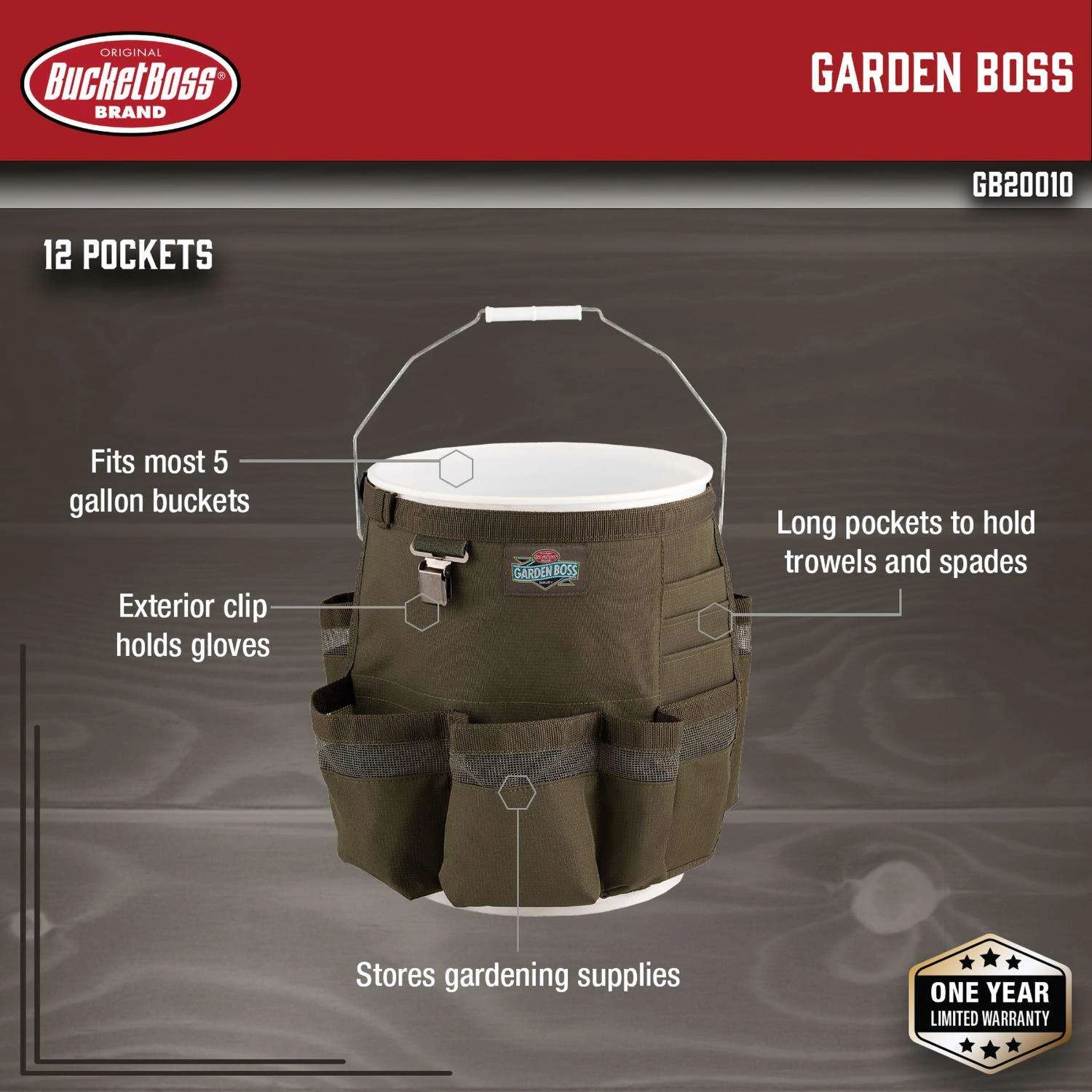 Bucket Boss Garden Boss Bucket Organizer Polyester Green 10 Bucket Boss Garden Boss Bucket Organizer Polyester Green - Image 8