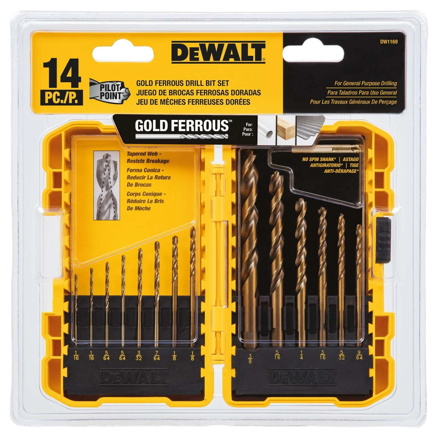 DeWalt High Speed Steel Pilot Point Drill Bit Set Straight Shank 14 Pc 3 DeWalt High Speed Steel Pilot Point Drill Bit Set Straight Shank 14 Pc