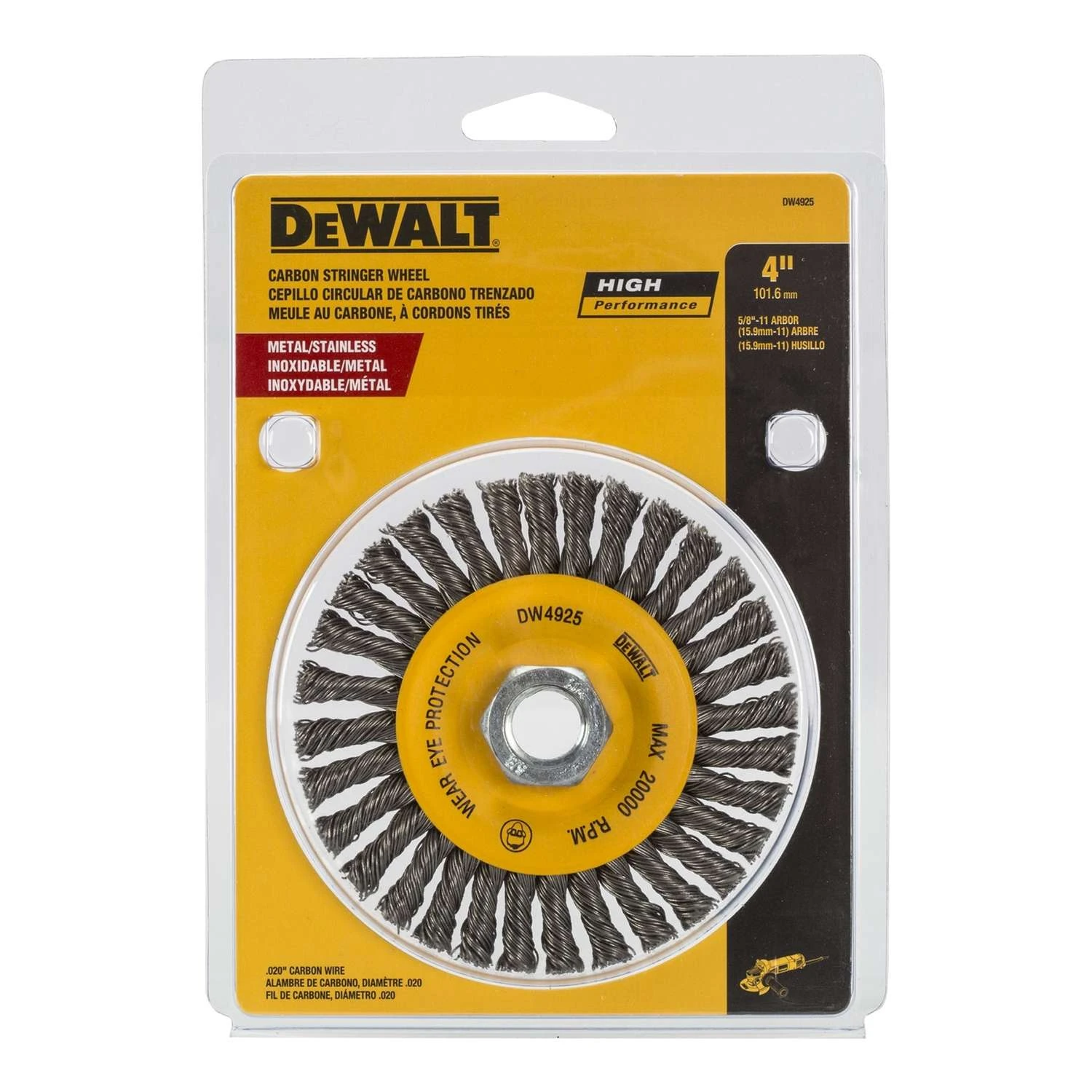 DeWalt High Performance 4 In. Coarse Crimped/Knotted Wire Wheel Brush Carbon Steel 20000 Rpm 1 Pc 3 DeWalt High Performance 4 In. Coarse Crimped/Knotted Wire Wheel Brush Carbon Steel 20000 Rpm 1 Pc