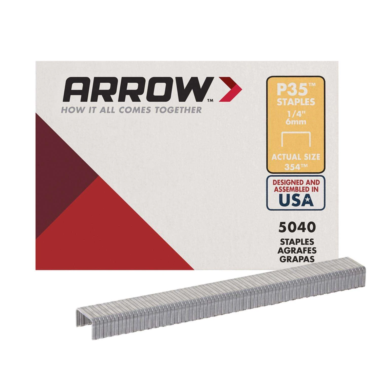 Arrow P35 7/16 In. W X 1/4 In. L 25 Ga. Flat Crown Heavy Duty Staples 5040 Pk 3 Arrow P35 7/16 In. W X 1/4 In. L 25 Ga. Flat Crown Heavy Duty Staples 5040 Pk