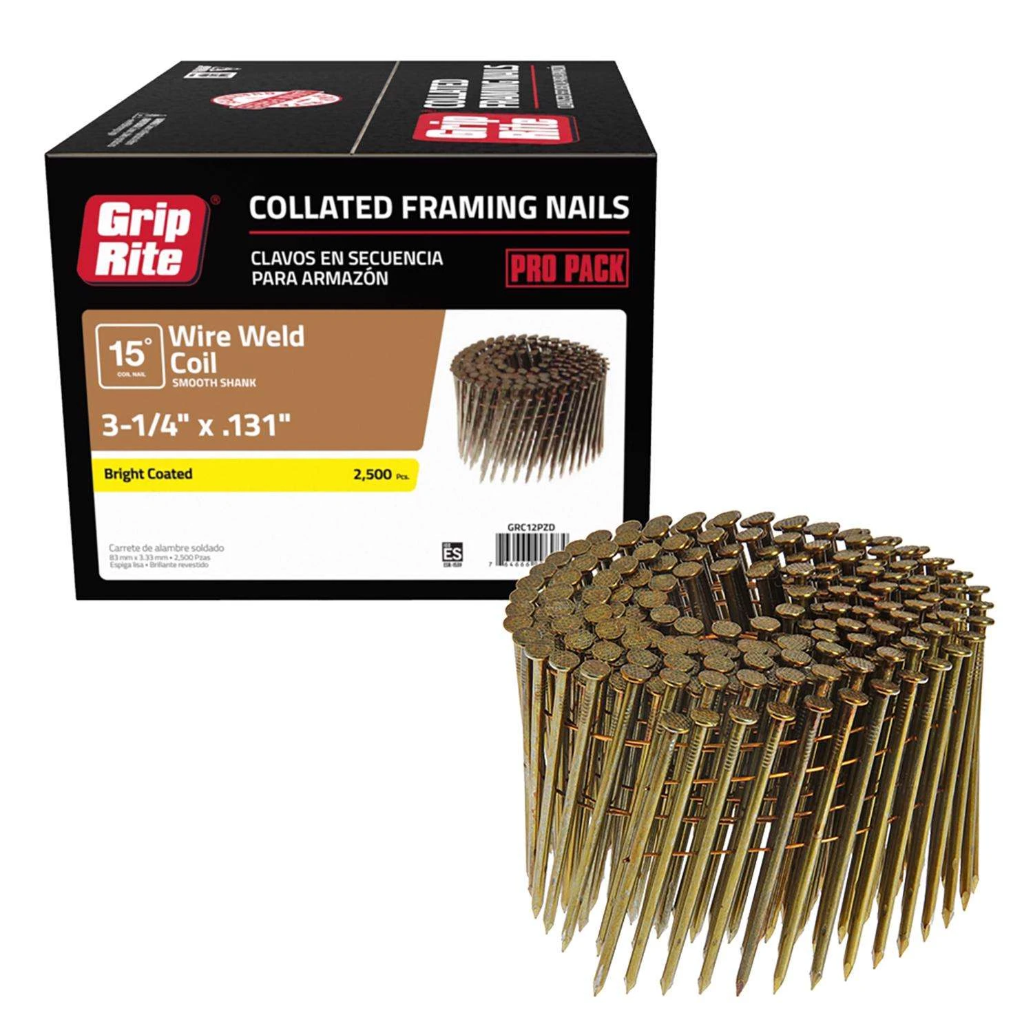 Grip-Rite 3-1/4 In. 11 Ga. Wire Coil Coated Framing Nails 15 Deg 2500 Pk 5 Grip-Rite 3-1/4 In. 11 Ga. Wire Coil Coated Framing Nails 15 Deg 2500 Pk - Image 3