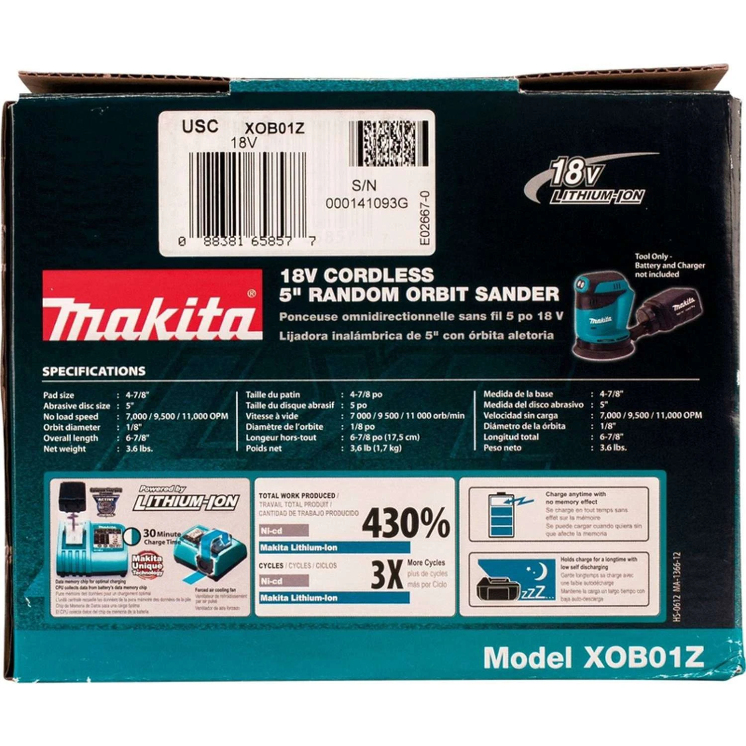 Makita 18V LXT Cordless 5 In. Random Orbit Sander Tool Only 5 Makita 18V LXT Cordless 5 In. Random Orbit Sander Tool Only - Image 3