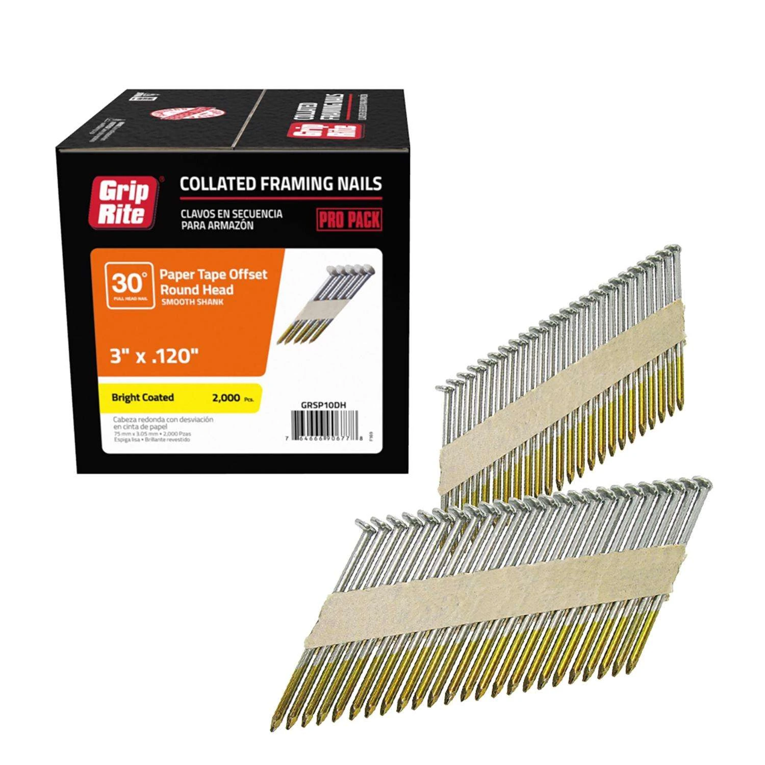 Grip-Rite 3 In. 12 Ga. Angled Strip Bright Framing Nails 30 Deg 2000 Pk 4 Grip-Rite 3 In. 12 Ga. Angled Strip Bright Framing Nails 30 Deg 2000 Pk - Image 2