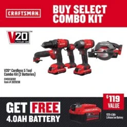 Craftsman V20 Cordless Brushed 5 Tool Combo Kit -DeWALT Outlet 594687e0 df69 4055 9c90 cd307b115dbb
