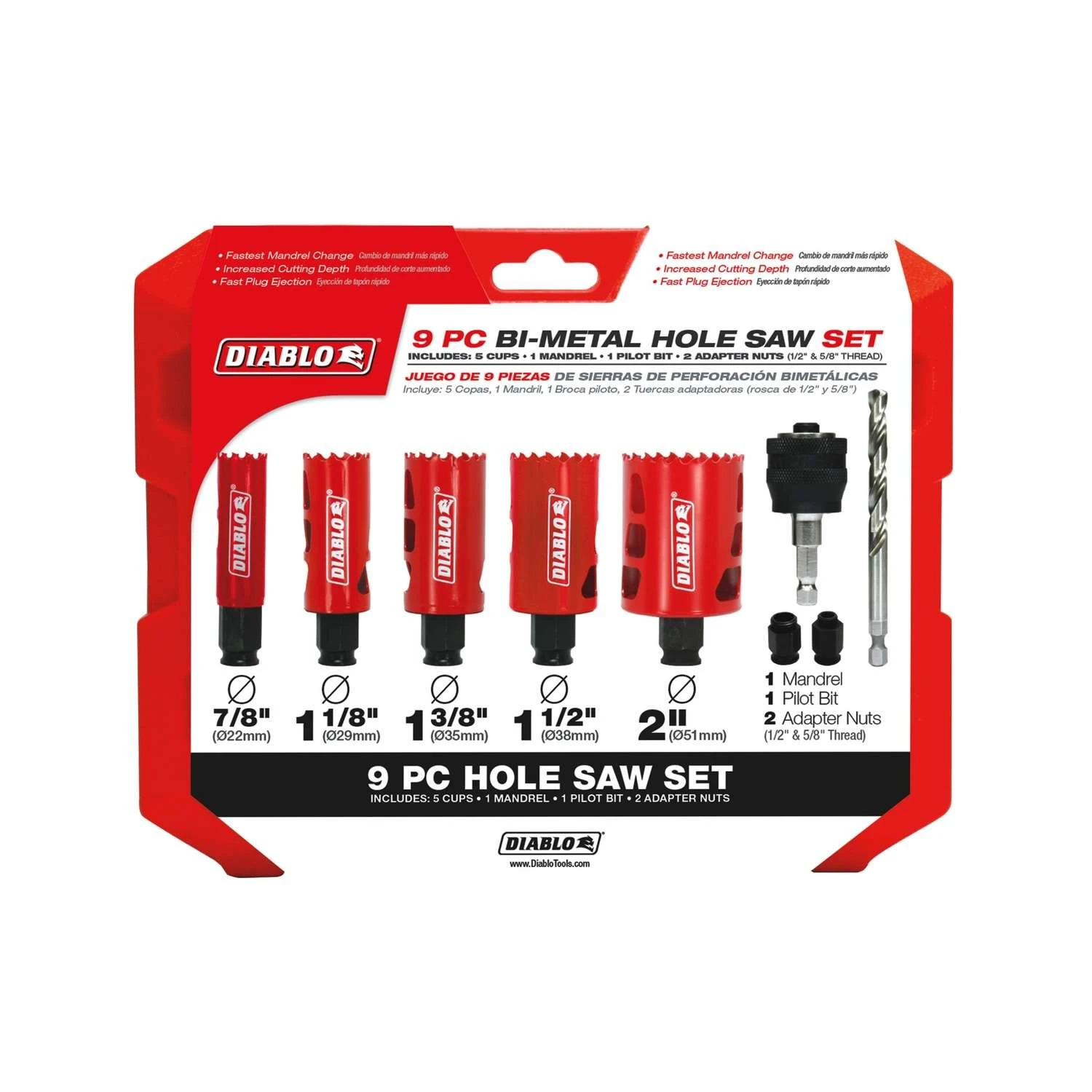 Diablo Bi-Metal Diablo Mandrel Hole Saw Kit 9 Pc 3 Diablo Bi-Metal Diablo Mandrel Hole Saw Kit 9 Pc