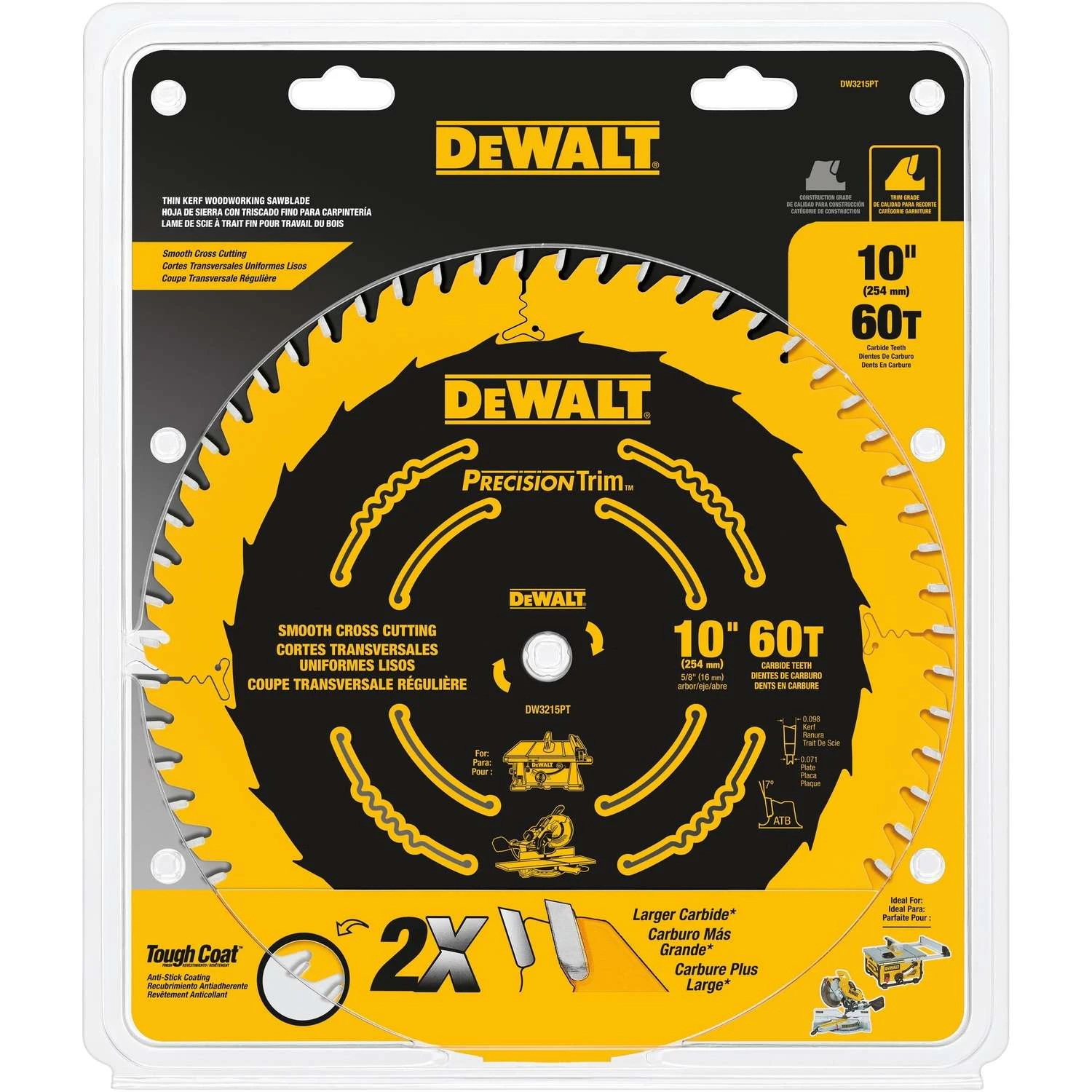 DeWalt Precision Trim 10 In. D X 5/8 In. Carbide Circular Saw Blade 60 Teeth 1 Pk 3 DeWalt Precision Trim 10 In. D X 5/8 In. Carbide Circular Saw Blade 60 Teeth 1 Pk
