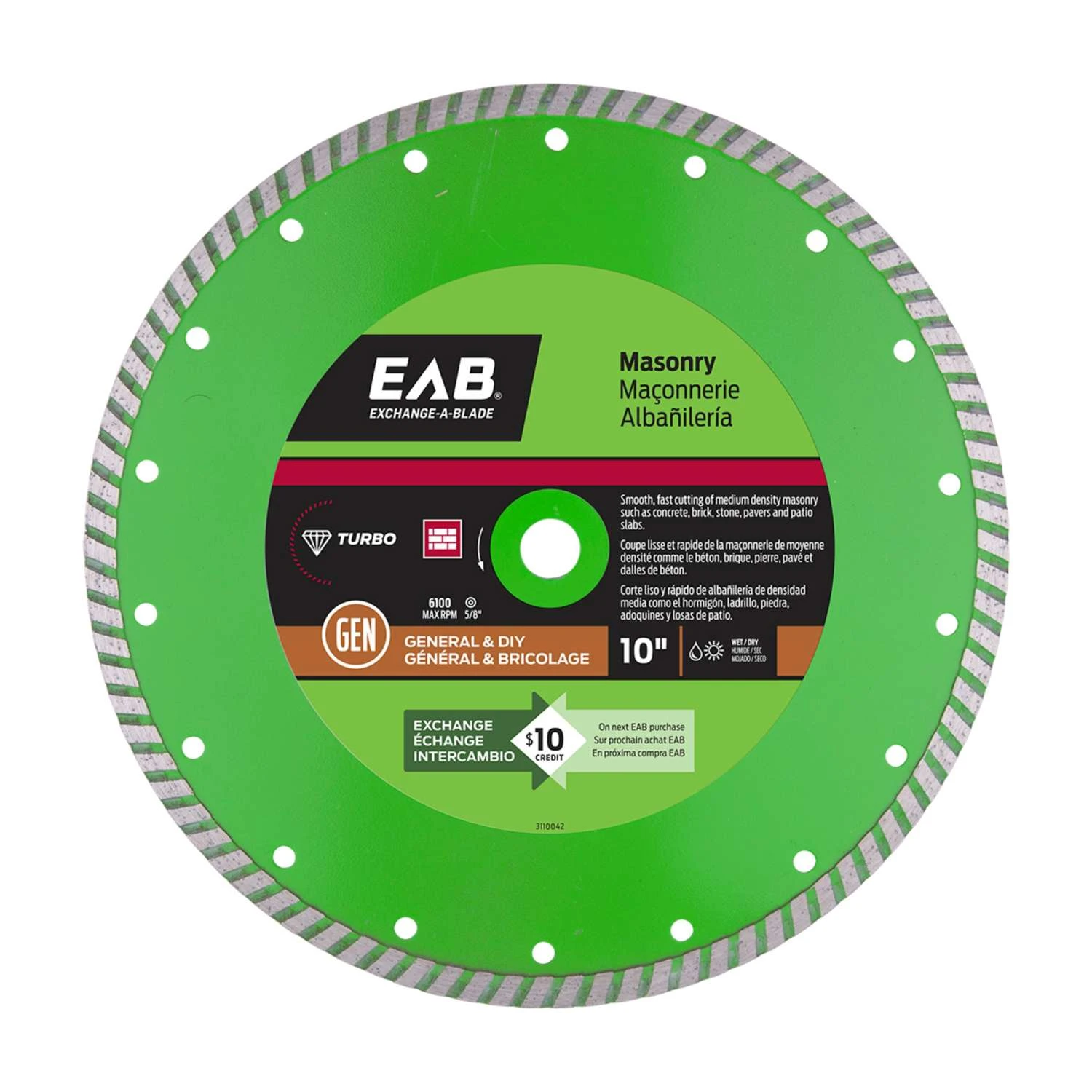Exchange-A-Blade 10 In. D X 5/8 In. Diamond Turbo Diamond Saw Blade 1 Pk 3 Exchange-A-Blade 10 In. D X 5/8 In. Diamond Turbo Diamond Saw Blade 1 Pk