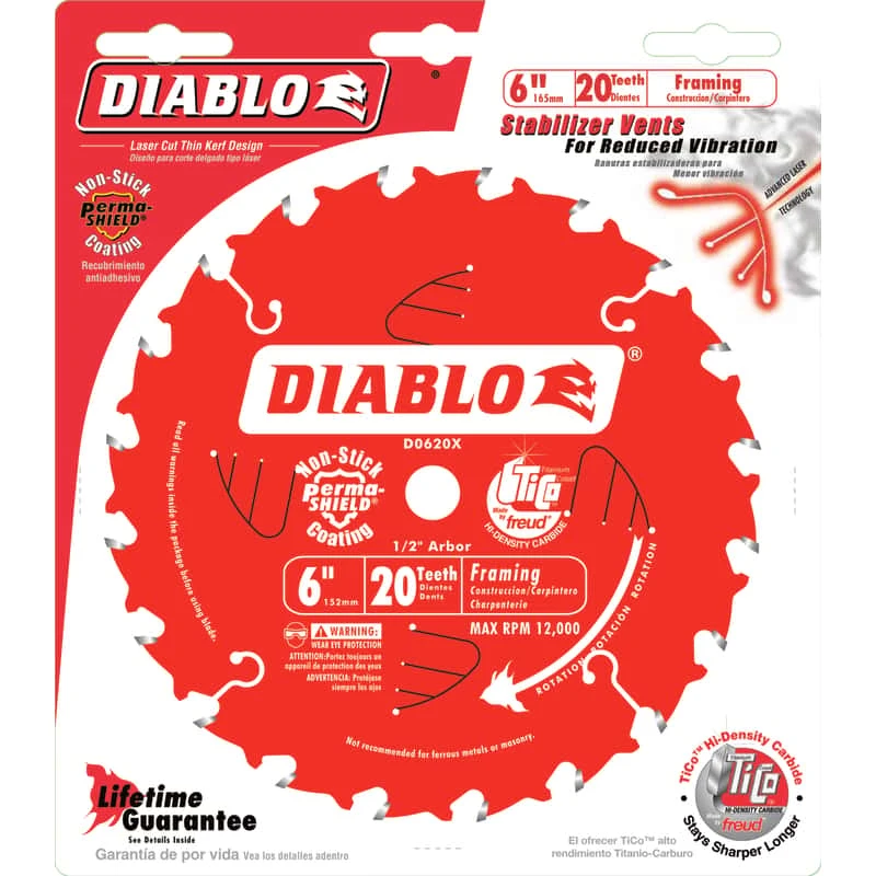 Diablo 6 In. D X 1/2 In. TiCo Hi-Density Carbide Framing Blade 20 Teeth 1 Pk 4 Diablo 6 In. D X 1/2 In. TiCo Hi-Density Carbide Framing Blade 20 Teeth 1 Pk - Image 2