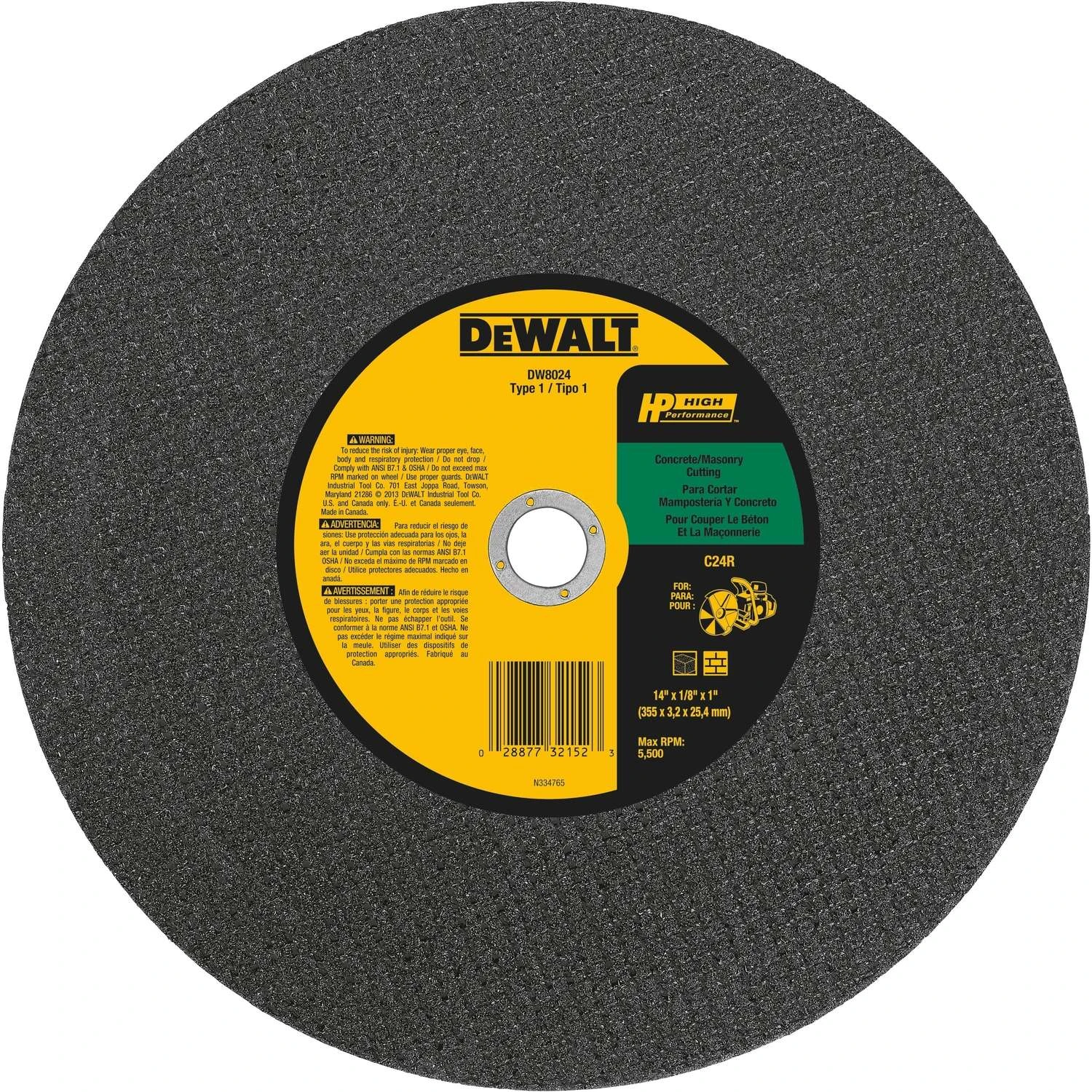 DeWalt 14 In. D X 1 In. Silicon Carbide Cut-Off Wheel 1 Pc 3 DeWalt 14 In. D X 1 In. Silicon Carbide Cut-Off Wheel 1 Pc