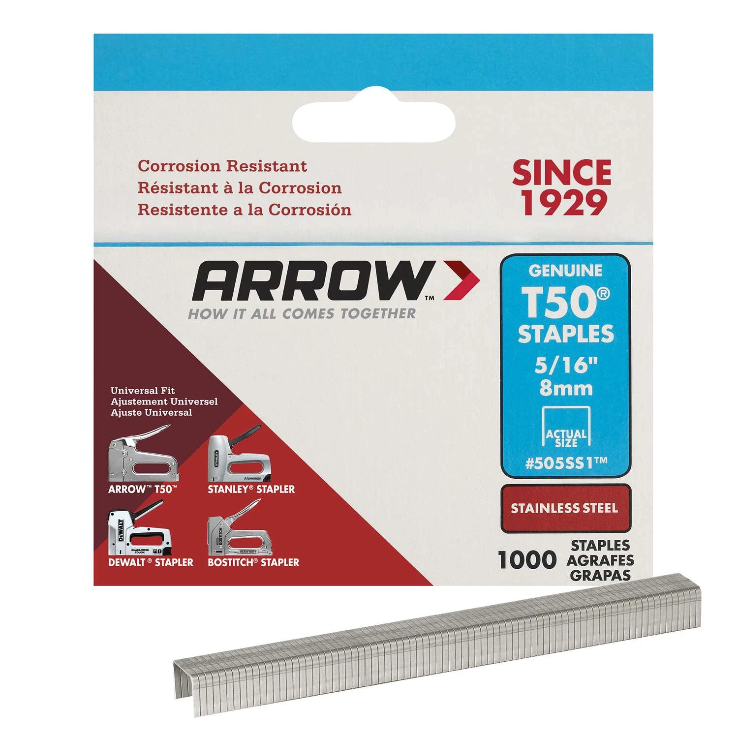 Arrow T50 3/8 In. W X 5/16 In. L 18 Ga. Flat Crown Heavy Duty Staples 1000 Pk 3 Arrow T50 3/8 In. W X 5/16 In. L 18 Ga. Flat Crown Heavy Duty Staples 1000 Pk