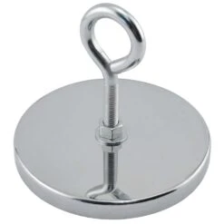 Magnet Source 4.625 In. L X 4.9 Dia. In. W Silver Round Magnet With Hook 200 Lb. Pull 1 Pc