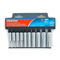 Crescent Assorted Sizes X 1/4 In. Drive Metric 6 Point Deep Well Socket Set 10 Pc