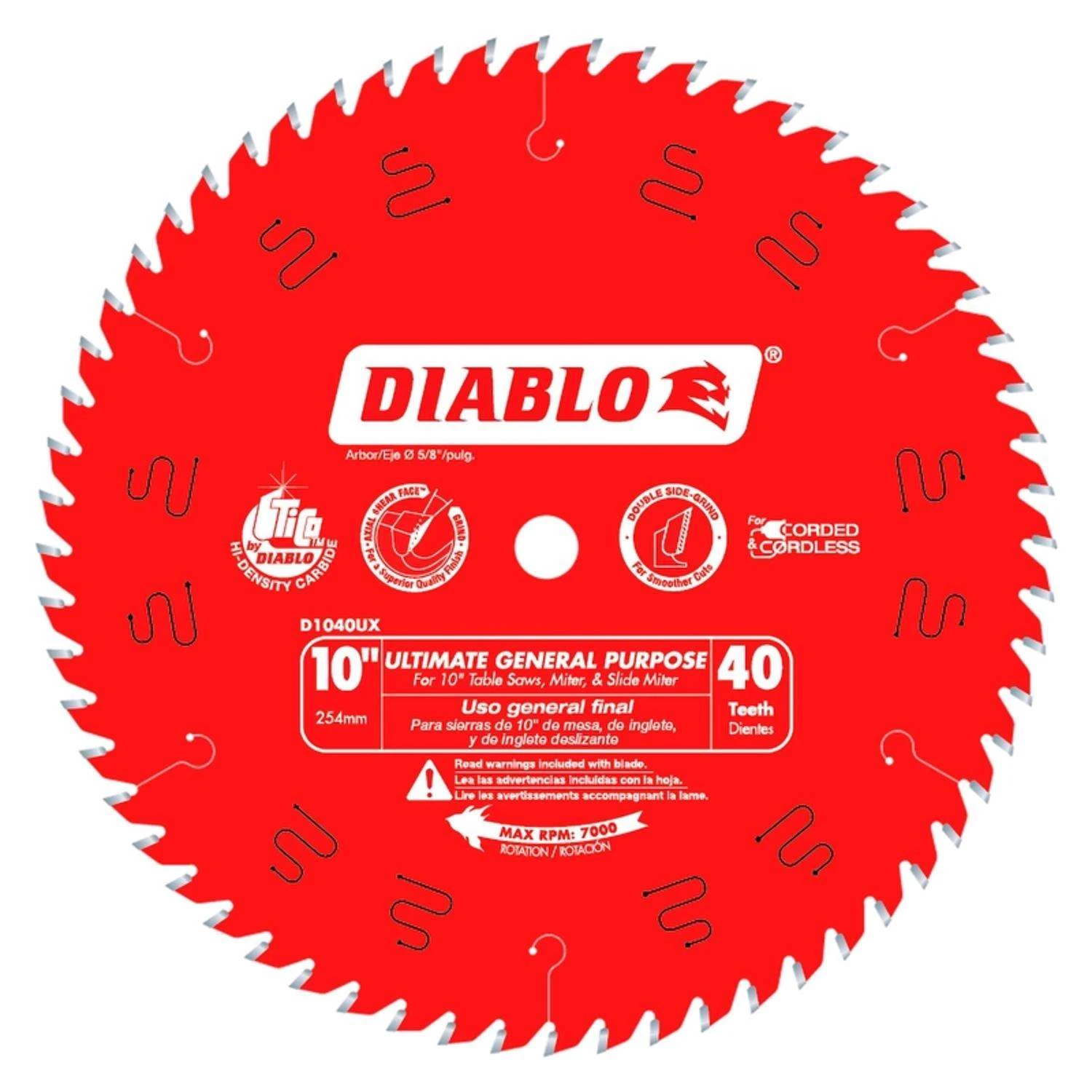 Diablo Ultimate GP 10 In. D X 5/8 In. TiCo Hi-Density Carbide Circular Saw Blade 40 Teeth 1 Pk 3 Diablo Ultimate GP 10 In. D X 5/8 In. TiCo Hi-Density Carbide Circular Saw Blade 40 Teeth 1 Pk
