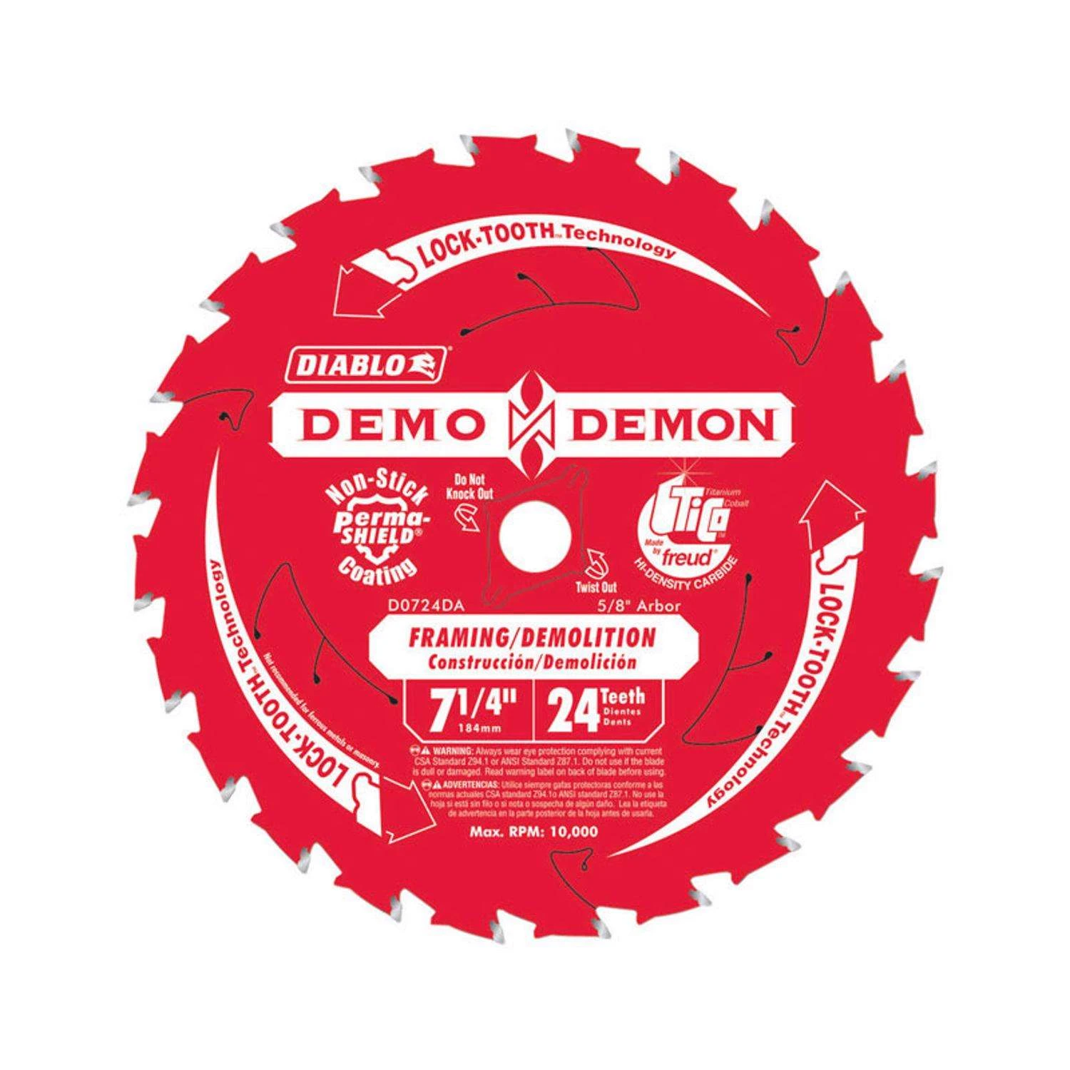 Diablo Demo Demon 7-1/4 In. D X 5/8 In. TiCo Hi-Density Carbide Circular Saw Blade 24 Teeth 1 Pk 3 Diablo Demo Demon 7-1/4 In. D X 5/8 In. TiCo Hi-Density Carbide Circular Saw Blade 24 Teeth 1 Pk