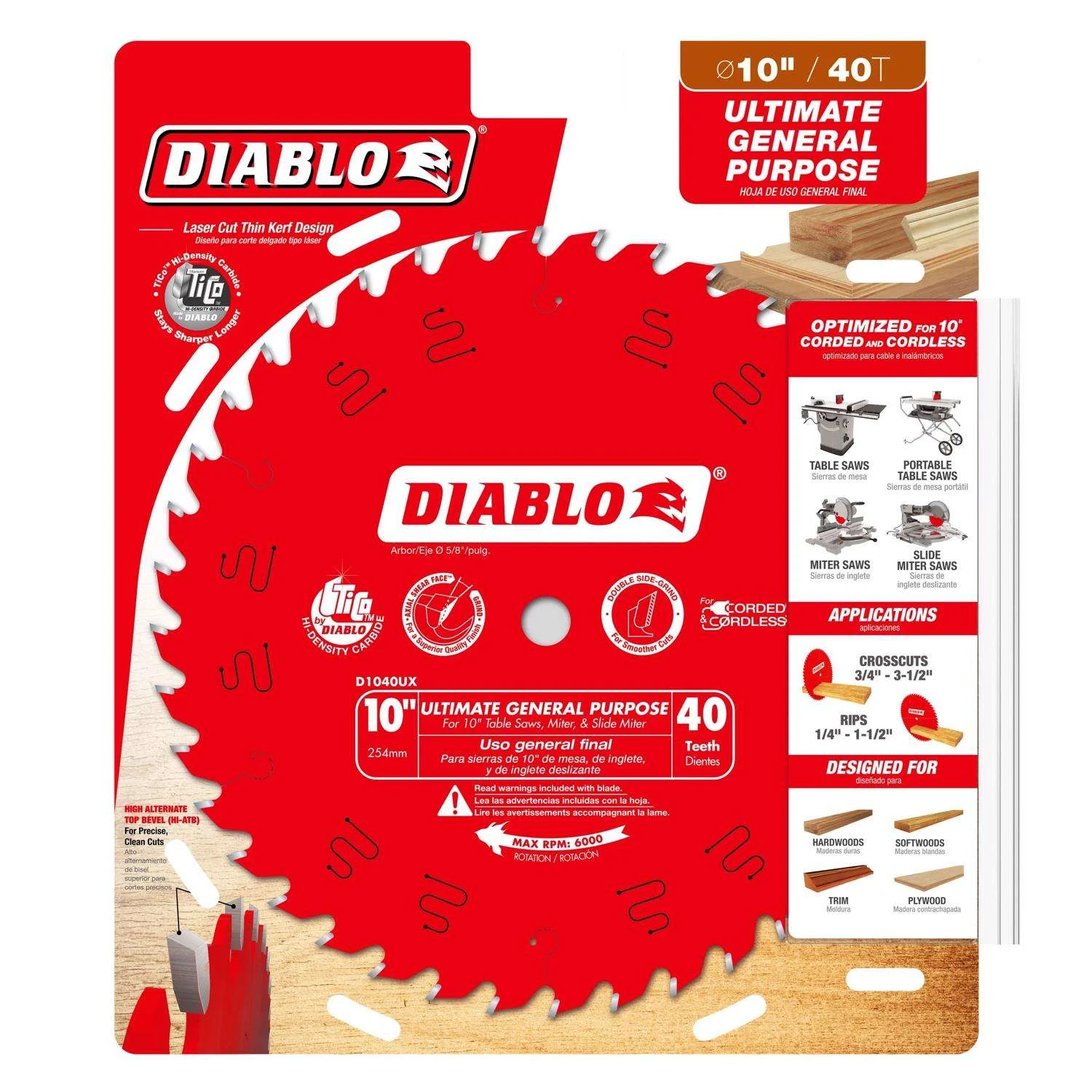 Diablo Ultimate GP 10 In. D X 5/8 In. TiCo Hi-Density Carbide Circular Saw Blade 40 Teeth 1 Pk 5 Diablo Ultimate GP 10 In. D X 5/8 In. TiCo Hi-Density Carbide Circular Saw Blade 40 Teeth 1 Pk - Image 3
