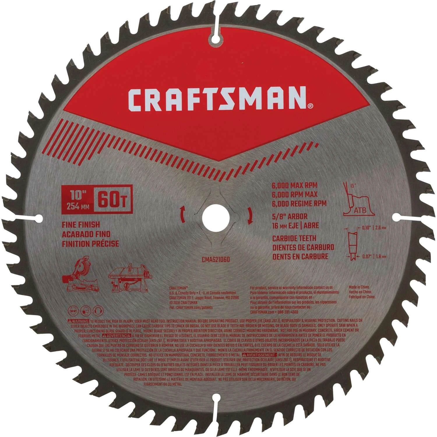 Craftsman 10 In. D X 5/8 In. Carbide Circular Saw Blade 60 Teeth 1 Pk 3 Craftsman 10 In. D X 5/8 In. Carbide Circular Saw Blade 60 Teeth 1 Pk