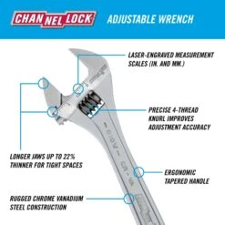 Channellock Metric And SAE Adjustable Wrench 8 In. L 1 Pc -DeWALT Outlet c666c7a7 738f 498b 940e b50b6243825a