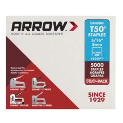 Arrow T50 3/8 In. W X 5/16 In. L 18 Ga. Flat Crown Heavy Duty Staples 5000 Pk -DeWALT Outlet db901fbf 1e1d 4a97 ae39 2c4998abf886