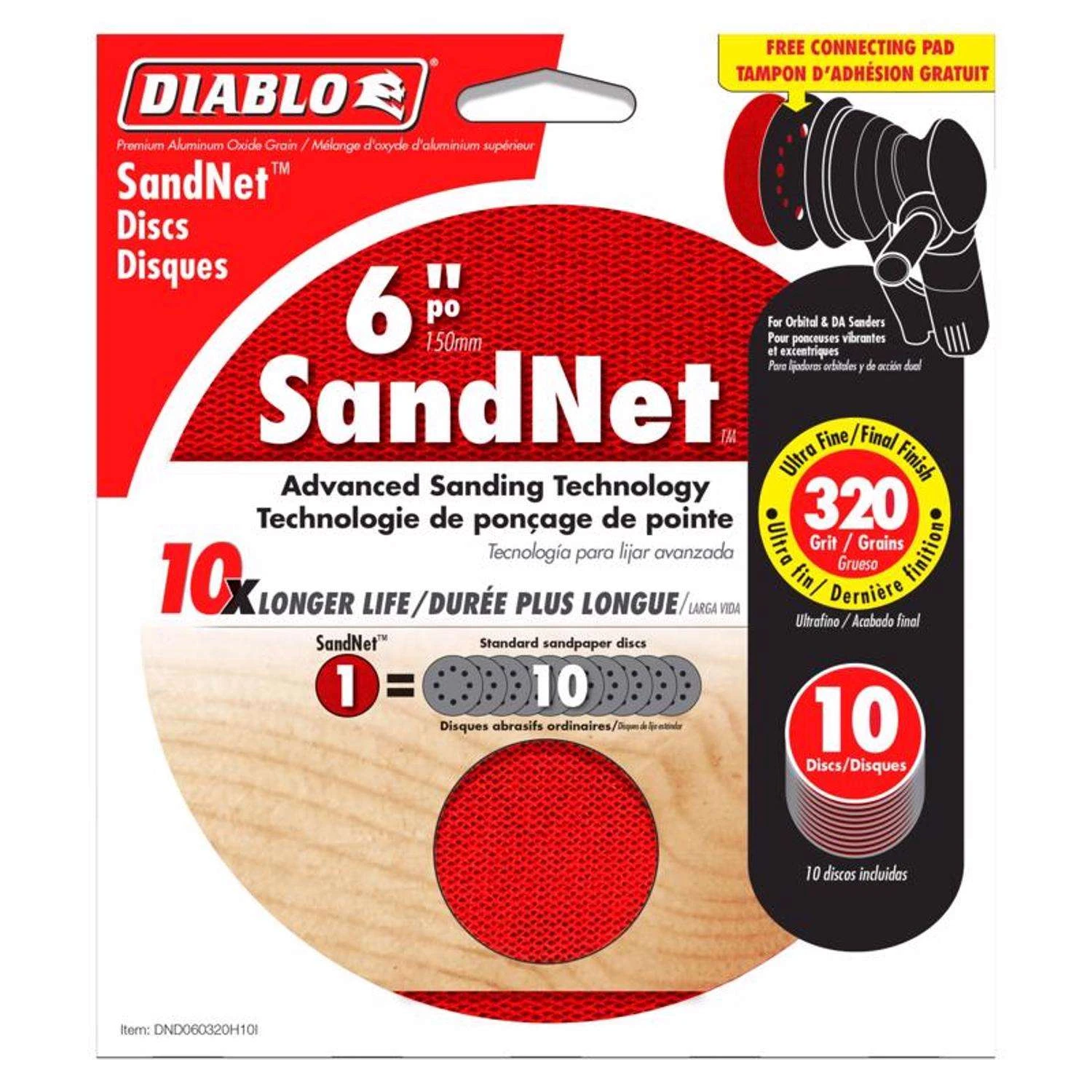 Diablo SandNet 6 In. Aluminum Oxide Hook And Lock Sanding Disc 320 Grit Fine 10 Pk 3 Diablo SandNet 6 In. Aluminum Oxide Hook And Lock Sanding Disc 320 Grit Fine 10 Pk