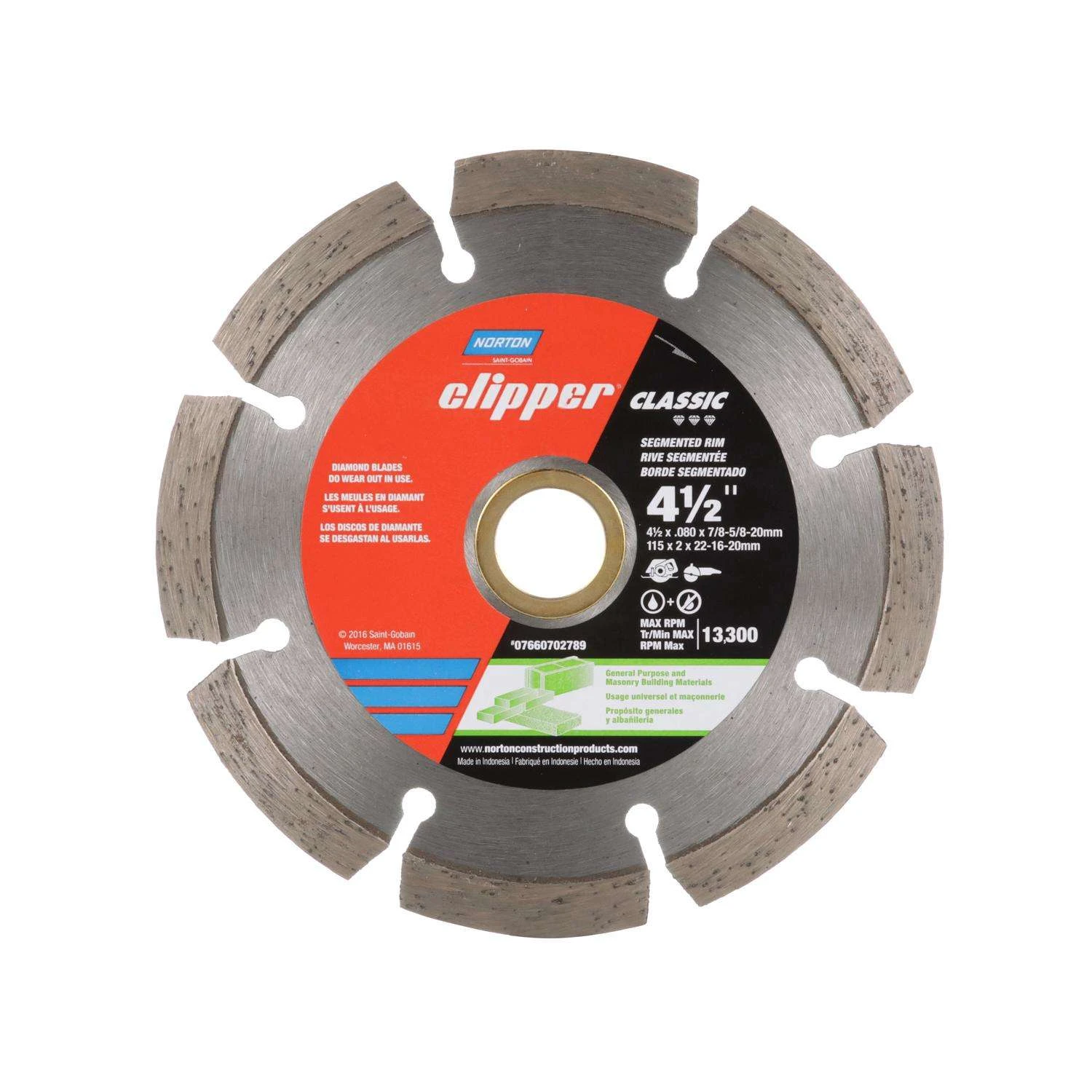 Norton Clipper 4-1/2 In. D X 5/8 And 7/8 In. Diamond Segmented Rim Blade 1 Pc 4 Norton Clipper 4-1/2 In. D X 5/8 And 7/8 In. Diamond Segmented Rim Blade 1 Pc - Image 2