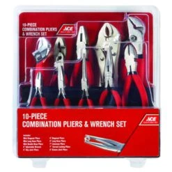 Ace 10 Pc Carbon Steel Combination Pliers And Wrench Set