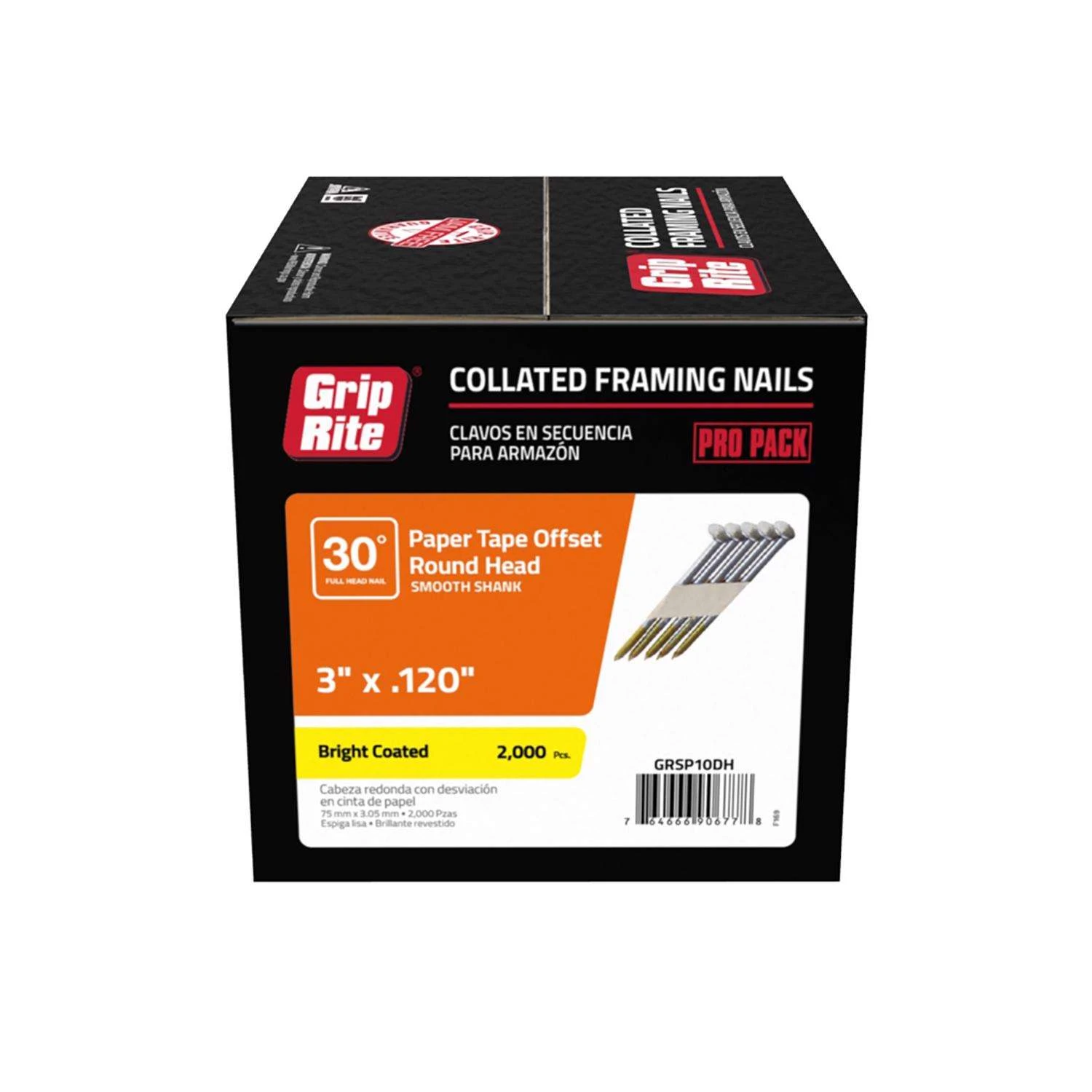 Grip-Rite 3 In. 12 Ga. Angled Strip Bright Framing Nails 30 Deg 2000 Pk 3 Grip-Rite 3 In. 12 Ga. Angled Strip Bright Framing Nails 30 Deg 2000 Pk