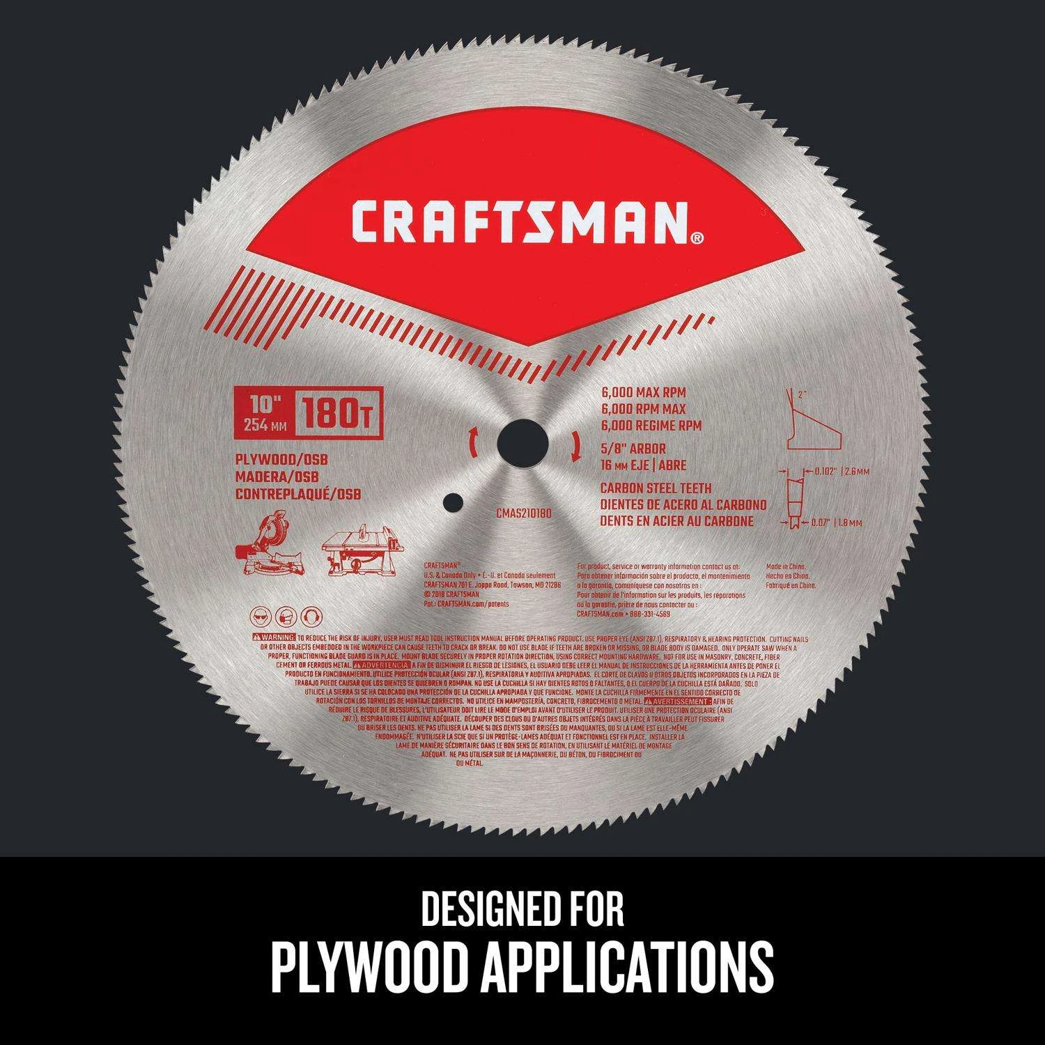 Craftsman 10 In. D X 5/8 In. Carbon Steel Circular Saw Blade 180 Teeth 1 Pc 7 Craftsman 10 In. D X 5/8 In. Carbon Steel Circular Saw Blade 180 Teeth 1 Pc - Image 5