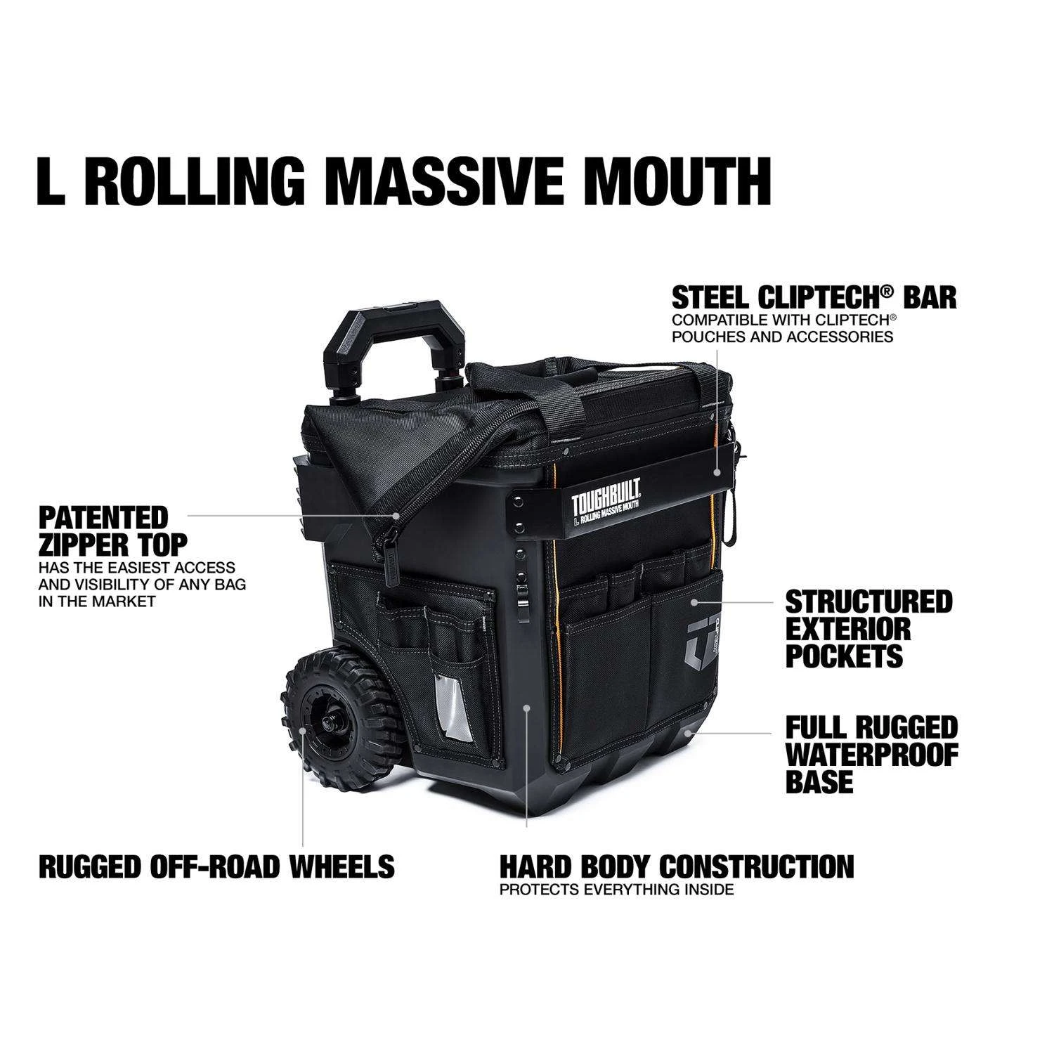 ToughBuilt 17.91 In. W X 19.69 In. H Polyester/Polypropylene Massive Mouth Roller Tool Bag 21 Pocket 12 ToughBuilt 17.91 In. W X 19.69 In. H Polyester/Polypropylene Massive Mouth Roller Tool Bag 21 Pocket - Image 10